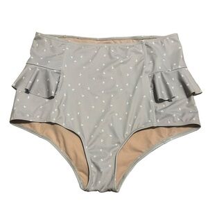 Kortni Jeane high rise gray and white star ruffle swim suit bottom